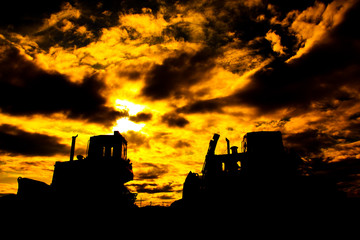 Fototapeta premium Tractor in construction site on mountain