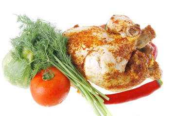 roast chicken served with vegetables