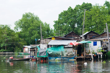 Traditional Thai community along a canal in Bangkok