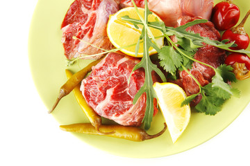 raw meat chunk on green plate