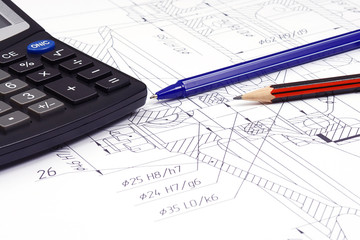 pen and pencil on drafting