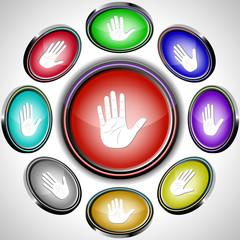 Stop hand. Vector internet buttons. 8 different projections.