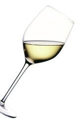 glass of white wine with white background