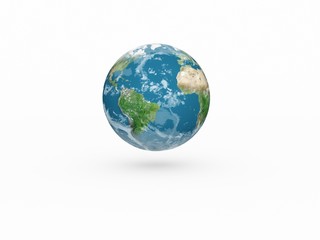 Earth model on white background with shadow