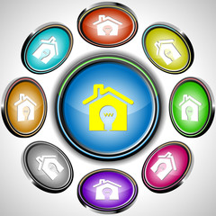 Light in home. Vector internet buttons. 8 different projections.