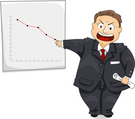 Angry Businessman Showing Falling Sales