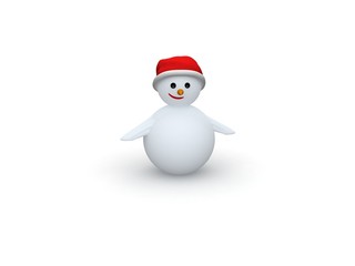 snowman with Santa Claus hat isolated on white background