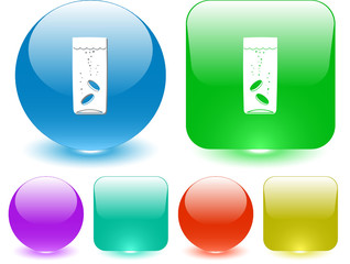 Glass with tablets. Vector interface element.