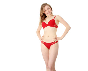 Woman in red underwear