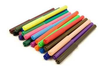 Multicolored felt tip  pens  on white background