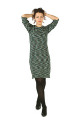 young attractive woman standing with crossed legs