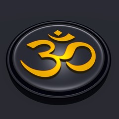 3D - Golden OM sign on black Medallion 02