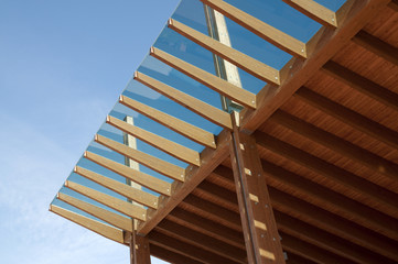 Construction site: glued laminated timber