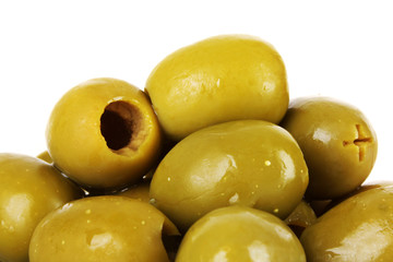 Green olives isolated on white