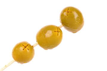 Green olives isolated on white