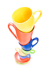 Color cups isolated on white background.