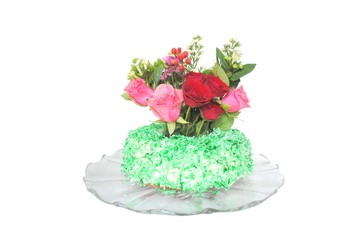 bundt cake, frosted with green coconut