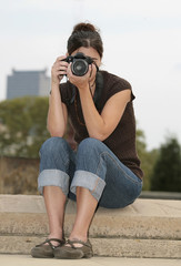 brunette woman photographer