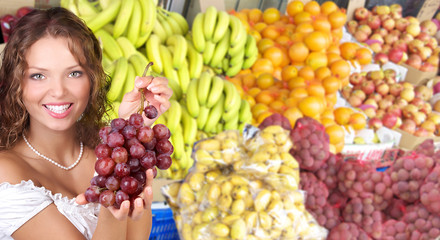 Woman, vegetables and fruits