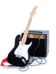 guitar and amp isolated on white background