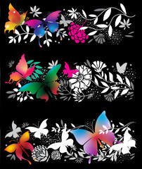 Banners with butterflies and flowers