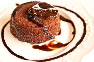 Chocolate dessert in white ceramic plate