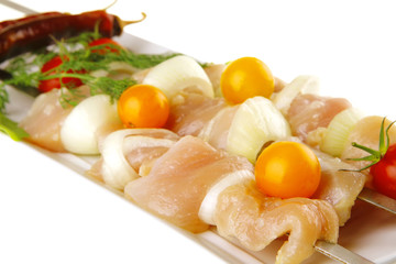 uncooked chicken shish kebab