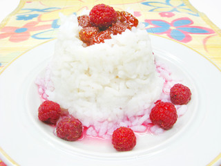 rice porridge with raspberry jam