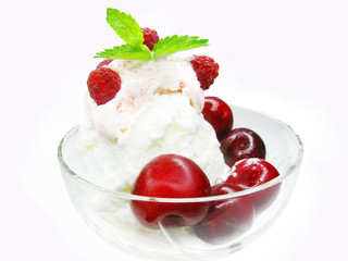 ice-cream with cherry and raspberry