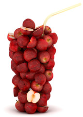 Glass shape assembled of apples with straw