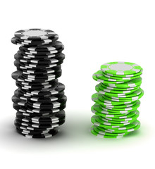 Black and green Casino chip stacks