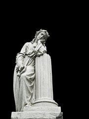 Mournful nineteenth century female cemetery statue with column