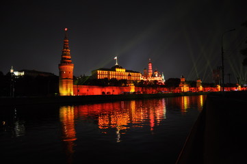 Fototapeta na wymiar Kremlin Embankment at night, Moscow, Russia.
