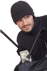 bank robber with money bag