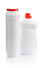 two white bottles for clean