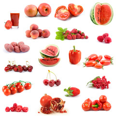 Big collection of red vegetables and fruits