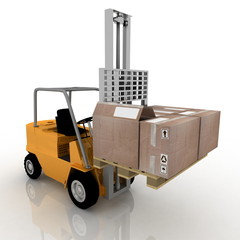 Forklift with boxes is isolated on a white background