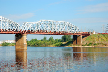 railway bridge with freight train