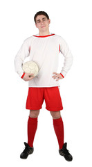 football player with ball. It is isolated. White background.