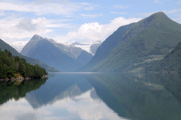 Naklejka na ściany i meble Reflections in Fjaerlandsfjord, Norway
