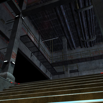 dark and scary place in a scifi setting. 3D rendering with clipp
