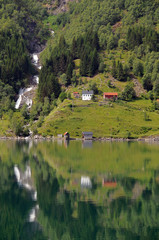 Fototapeta premium Reflections in Fjaerlandsfjord, Norway