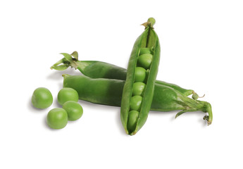 peas in pod on a white background