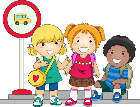 Children Waiting For School Bus