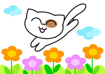 Fototapeta premium Gatto bianco in mezzo ai fiori