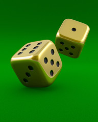Red dice on green background