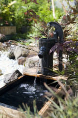 Fontaine en fonte avec bassin à eau romantique