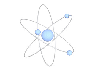 light blue atom structure on white background