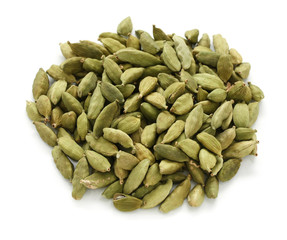 Green Cardamom Pods on white background