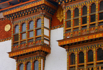 Fassade der Klosterburg Punakha Dzong, Bhutan